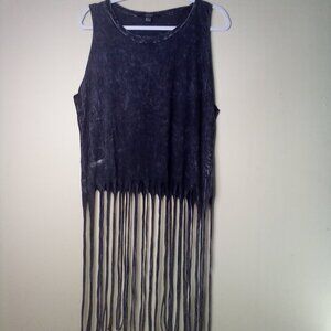 Forever 21 Shirt Juniors L Sleeveless Long Fringe Hem Black Gray
